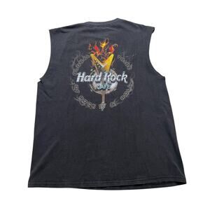 Vintage 90s Hard Rock Cafe Canada Black sleeveless top Flames Guitar Made In USA